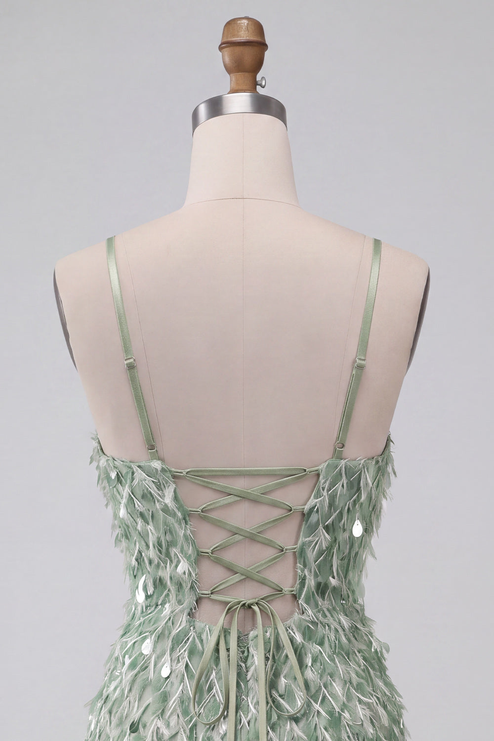 Sparkly Sequin Ruffled Green Tight Short Homecoming Dress with Feather