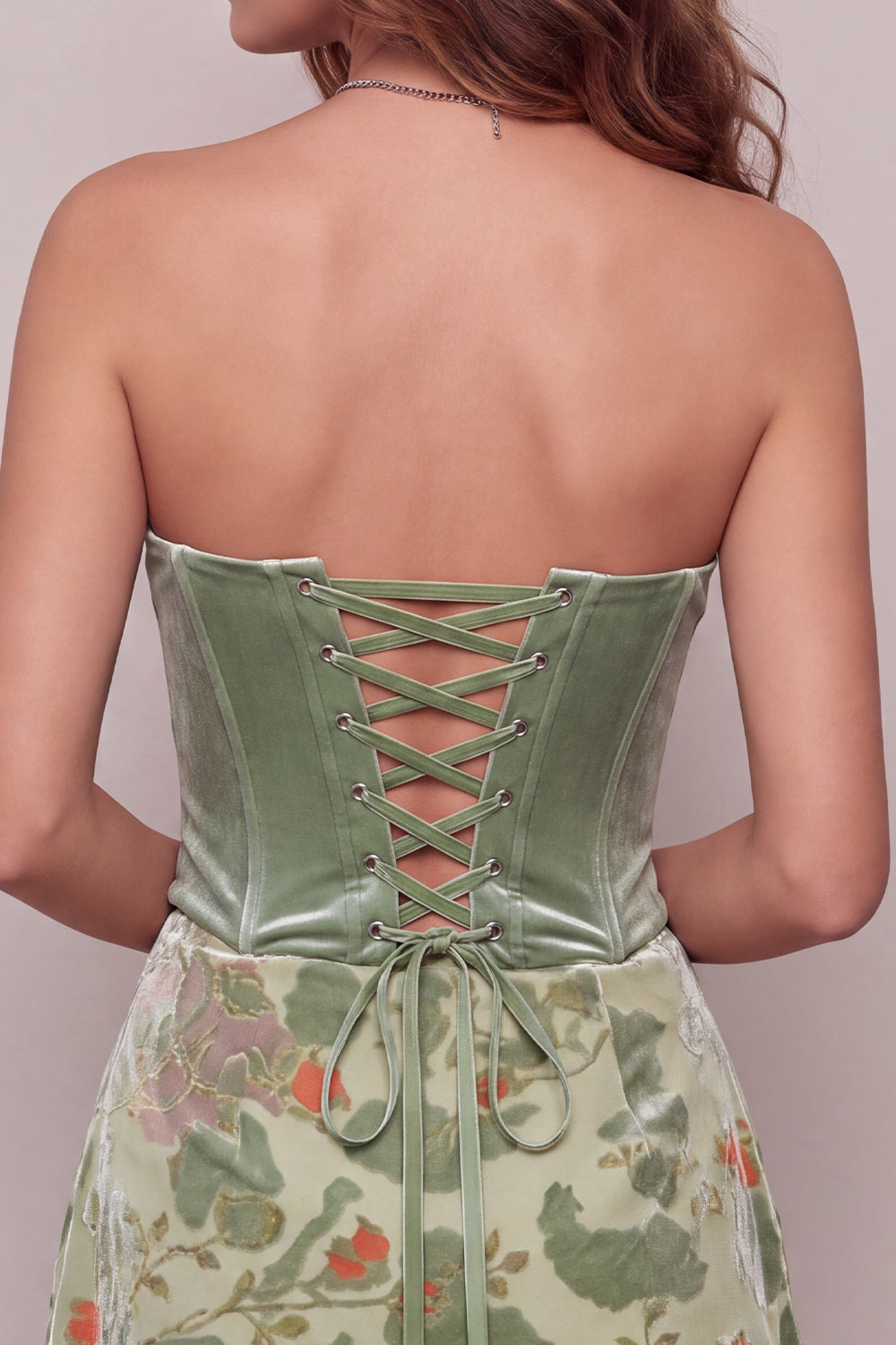 Floral Dusty Sage Strapless Short Corset Homecoming Dress