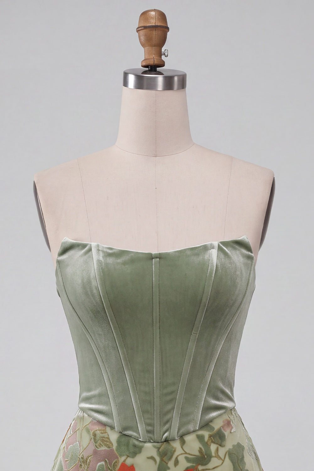 Floral Dusty Sage Strapless Short Corset Homecoming Dress