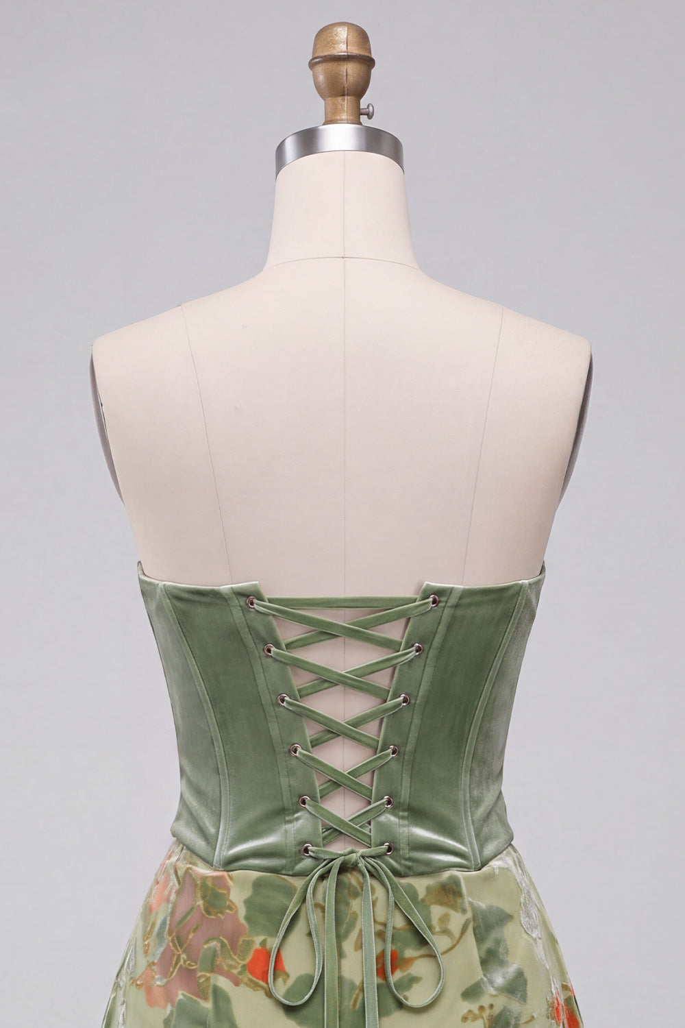 Floral Dusty Sage Strapless Short Corset Homecoming Dress