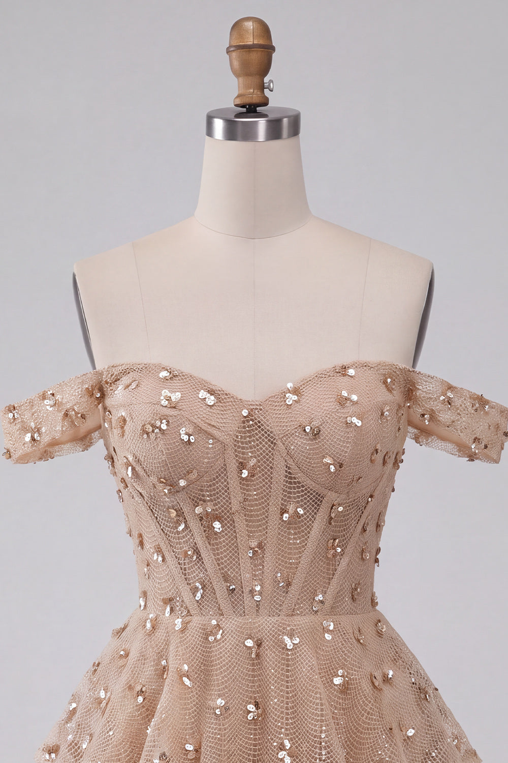 Champagne Sequin Sparkly Ruffled A Line Short Corset Homecoming Dress