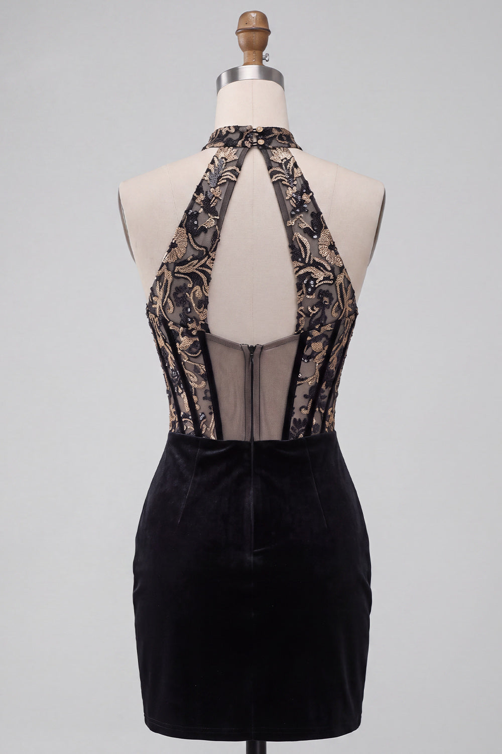 Floral Corset Black Halter Velvet Tight Short Homecoming Dress