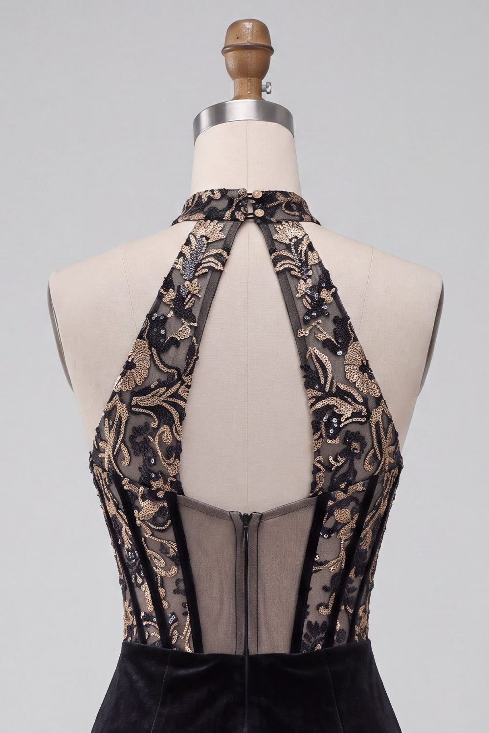 Floral Corset Black Halter Velvet Tight Short Homecoming Dress