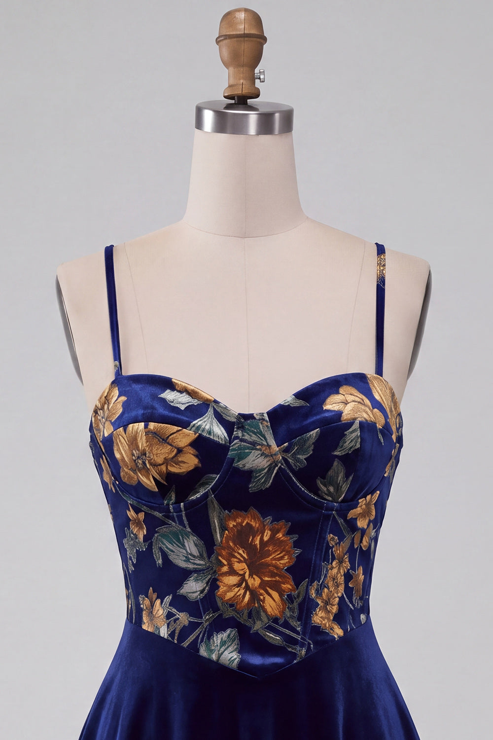 Navy Velvet Floral Corset A Line Short Homecoming Dress