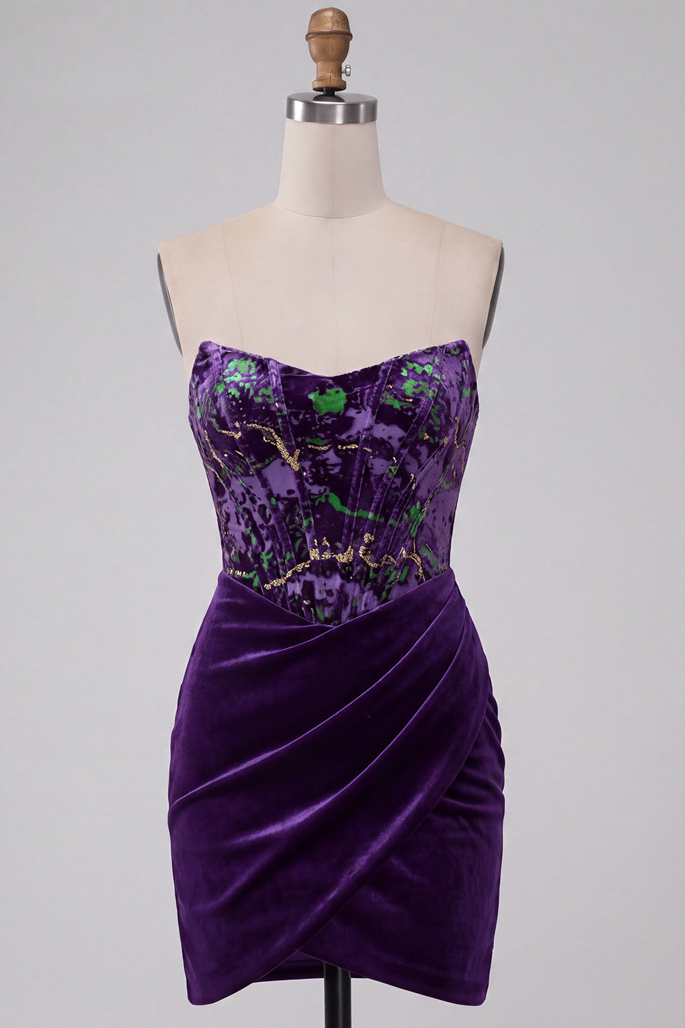 Plum Tight Strapless Velvet Floral Corset Short Homecoming Dress