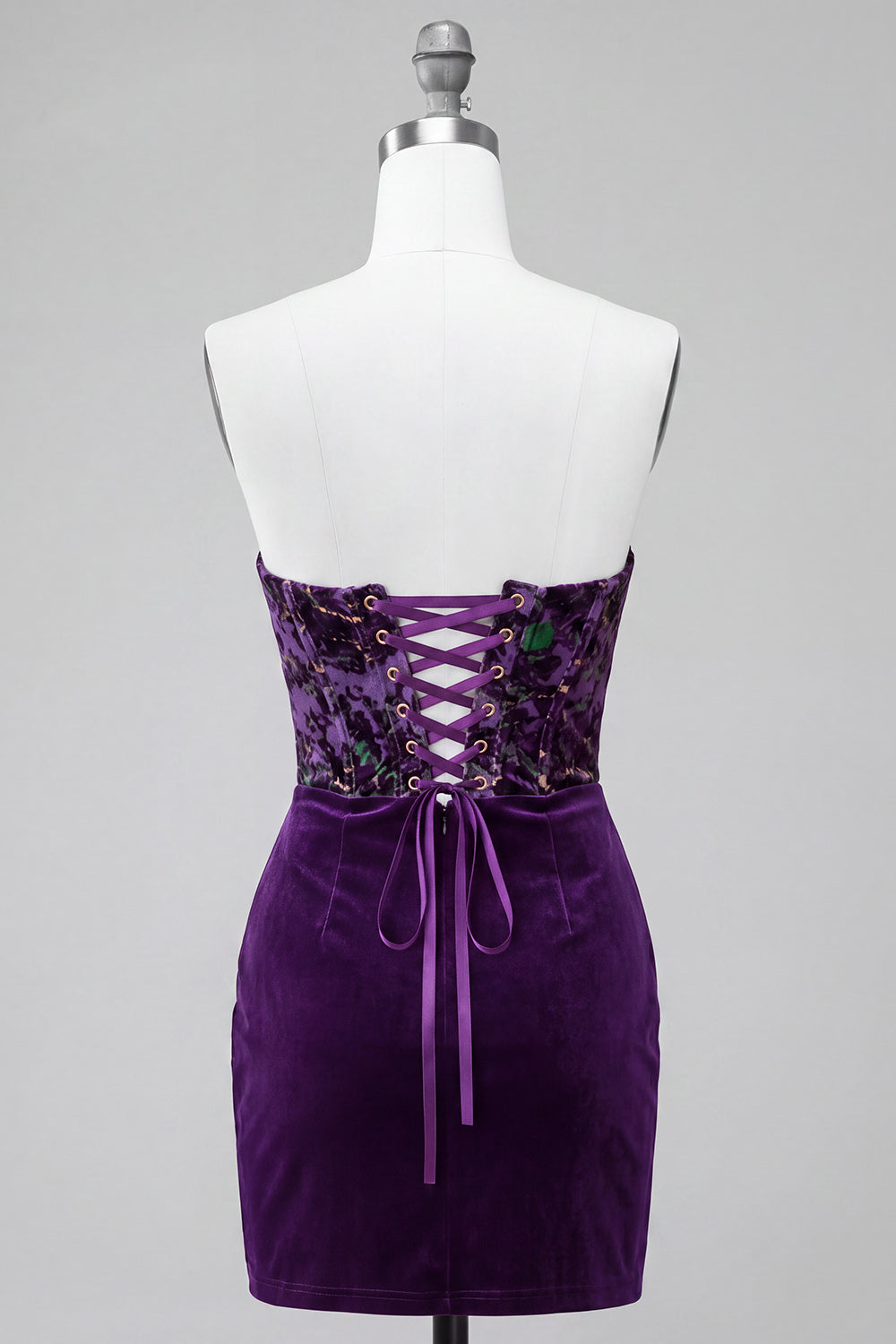Plum Tight Strapless Velvet Floral Corset Short Homecoming Dress