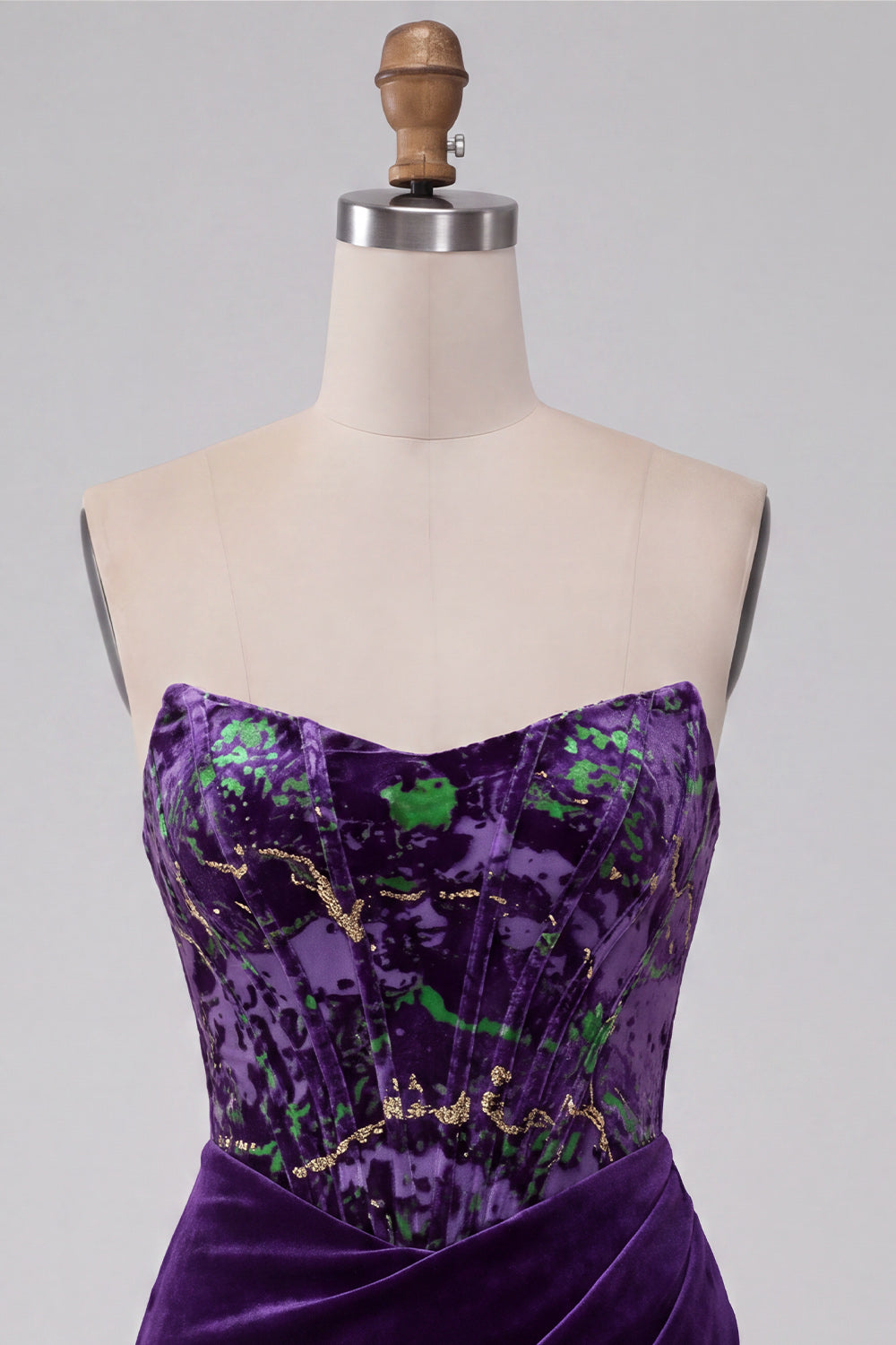 Plum Tight Strapless Velvet Floral Corset Short Homecoming Dress