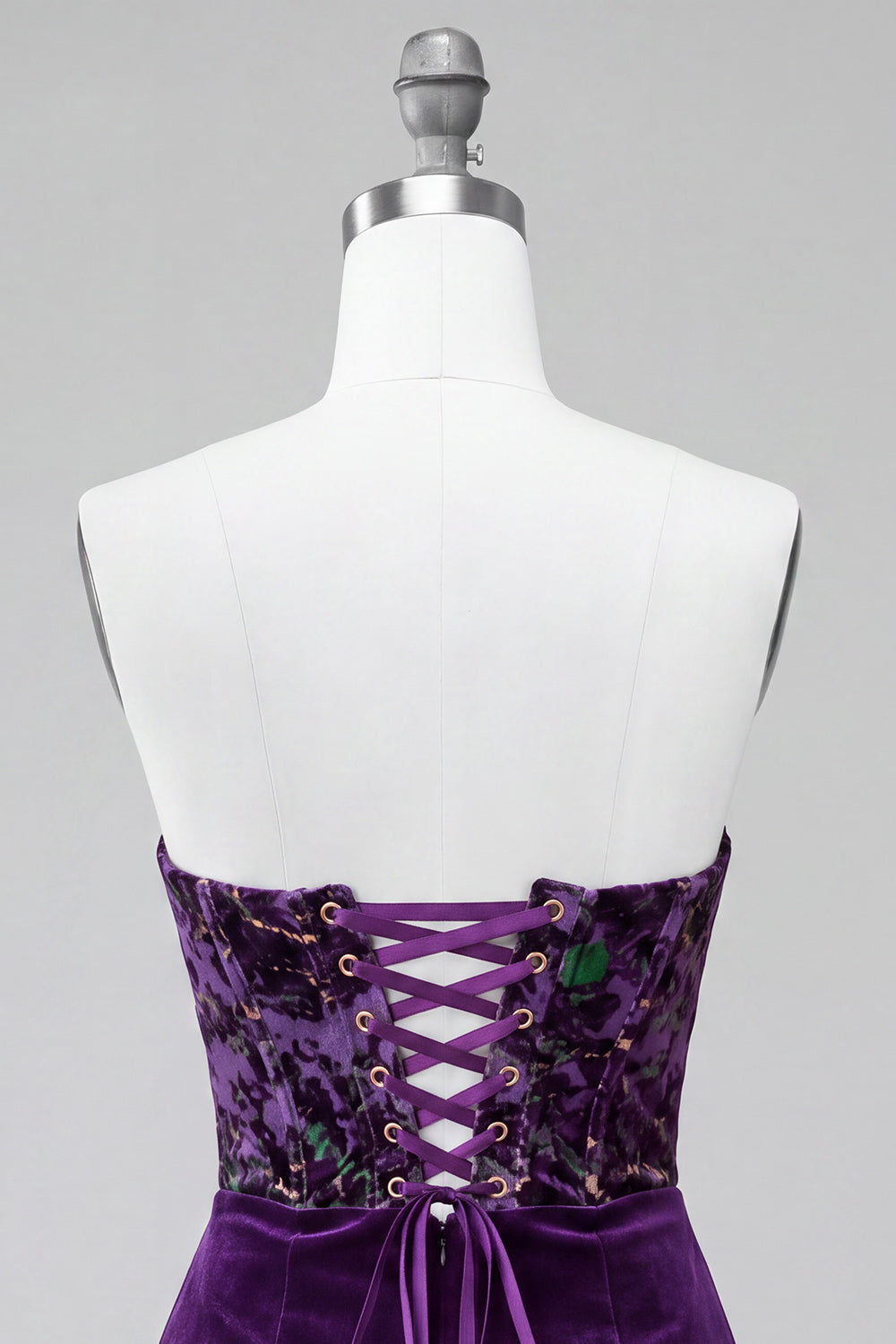 Plum Tight Strapless Velvet Floral Corset Short Homecoming Dress