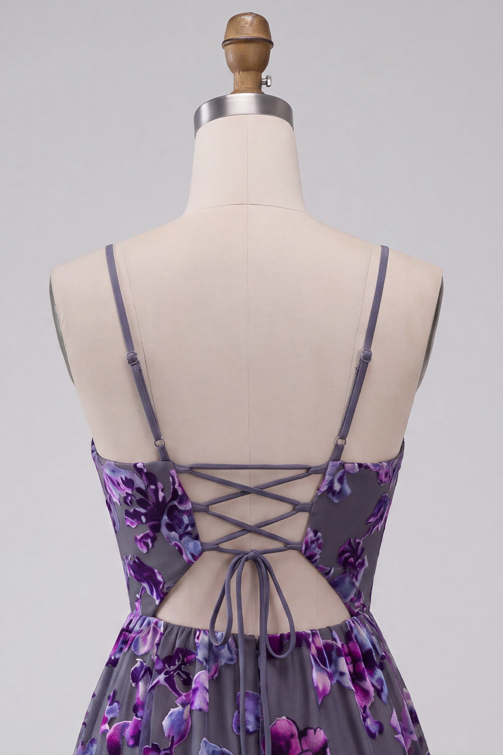 Floral A Line Plum Keyhole Spaghetti Straps Short Homecoming Dress
