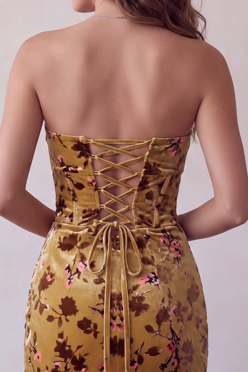 Floral Velvet Ginger Yellow Sweetheart Corset Tight Short Homecoming Dress
