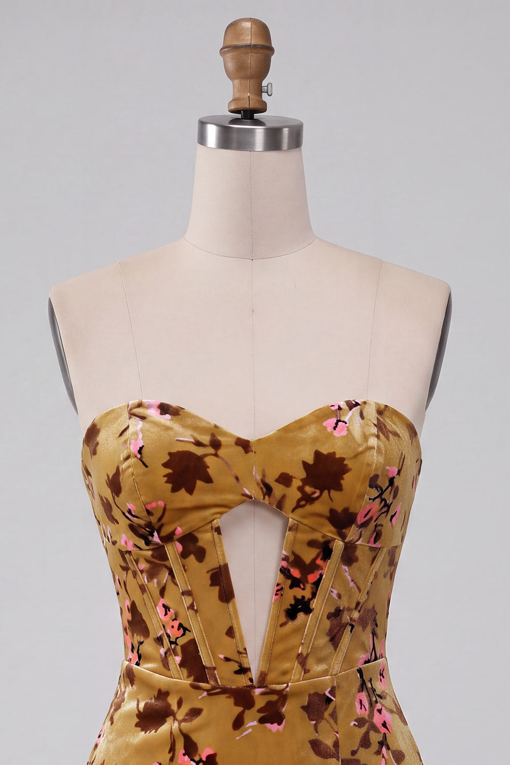 Floral Velvet Ginger Yellow Sweetheart Corset Tight Short Homecoming Dress