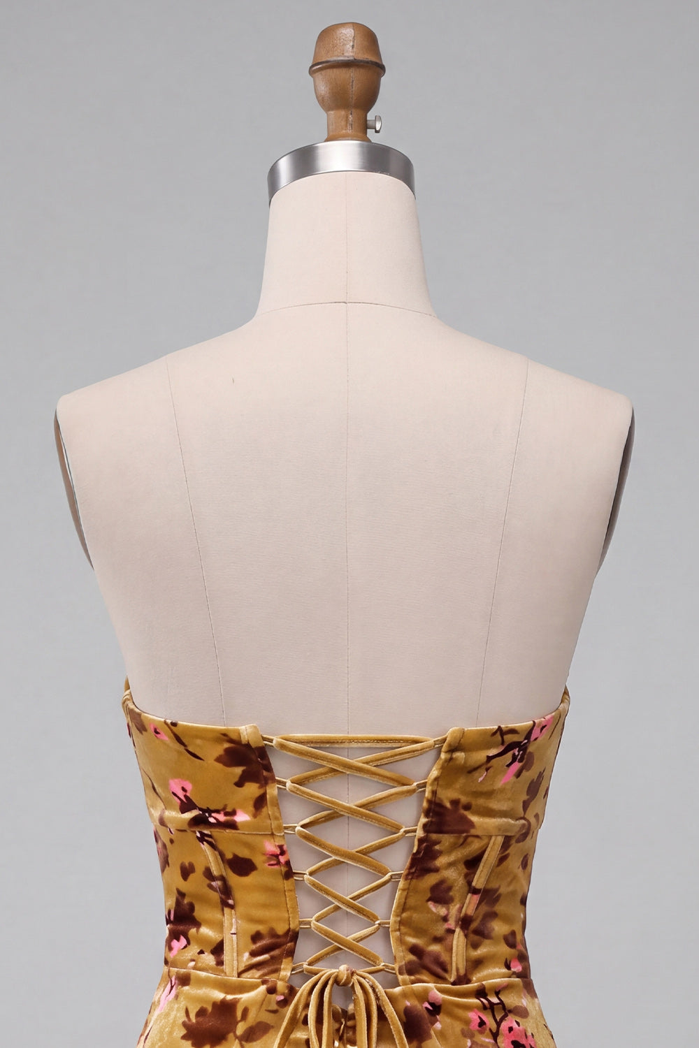 Floral Velvet Ginger Yellow Sweetheart Corset Tight Short Homecoming Dress
