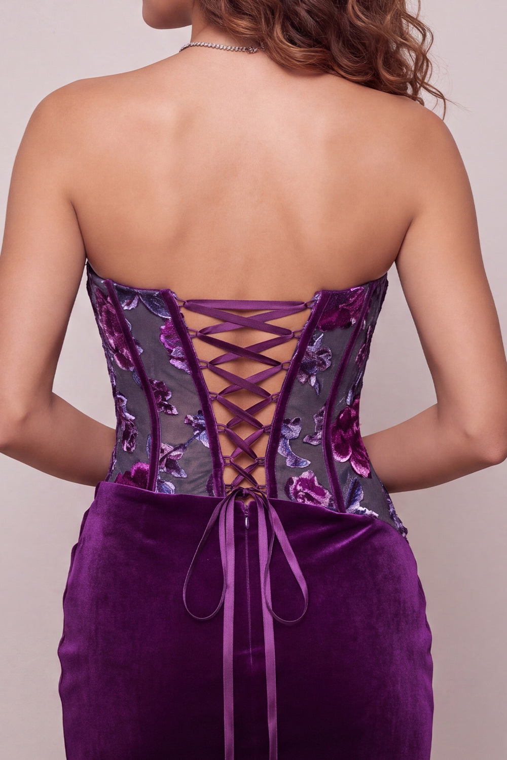 Floral Corset Plum Strapless Tight Short Homecoming Dress