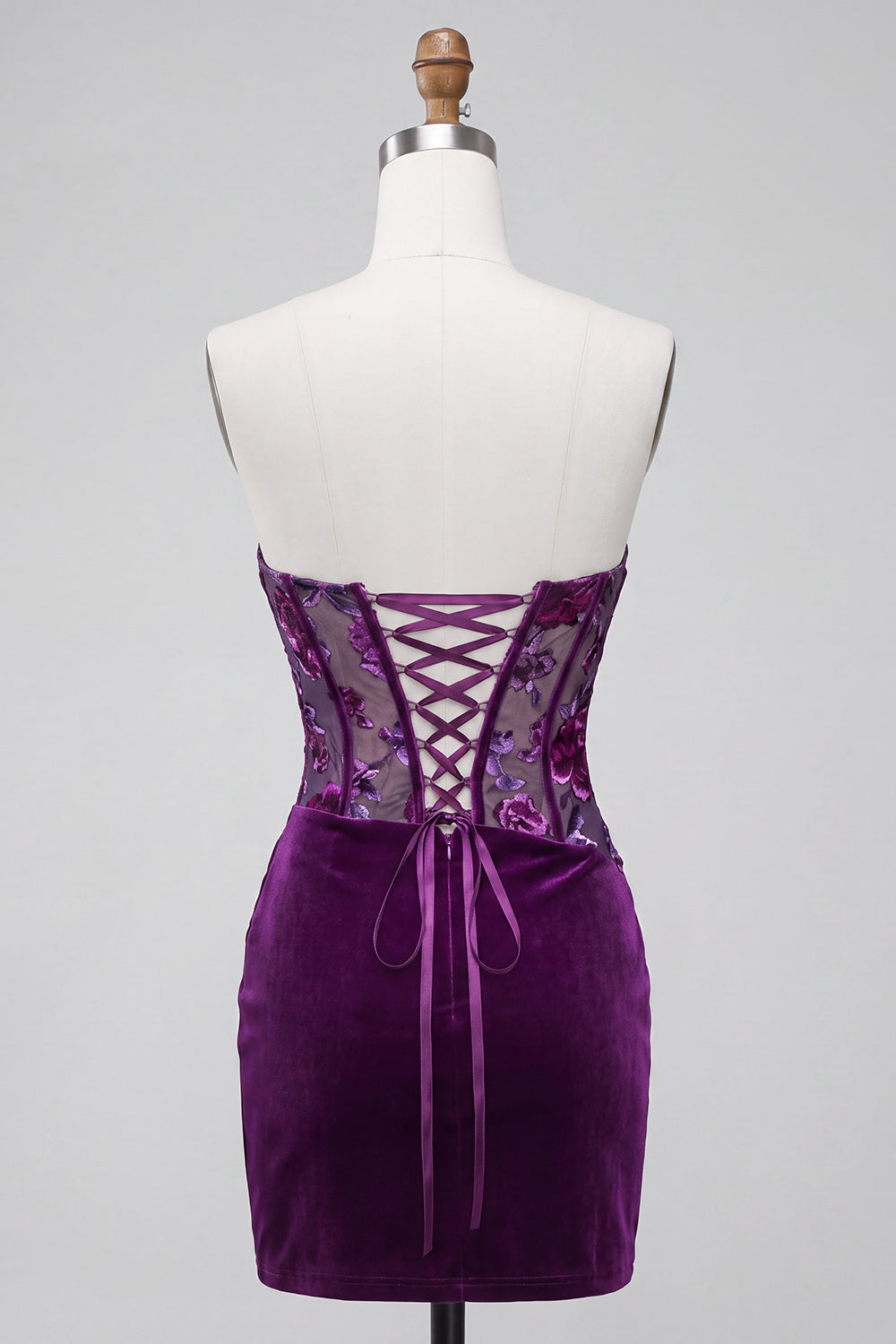 Floral Corset Plum Strapless Tight Short Homecoming Dress
