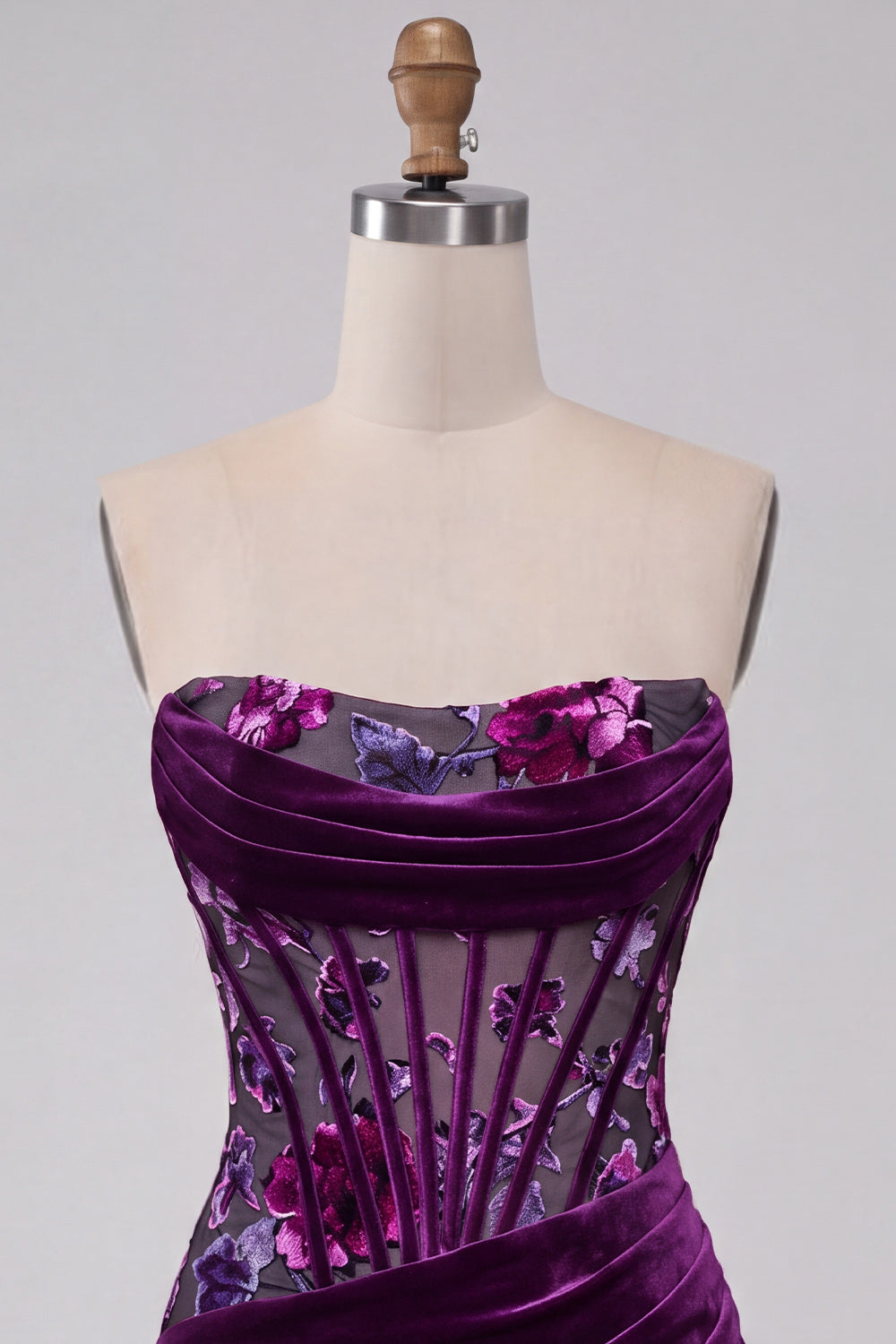 Floral Corset Plum Strapless Tight Short Homecoming Dress