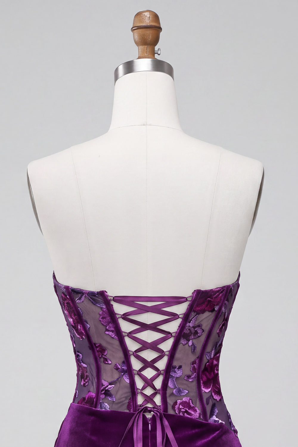 Floral Corset Plum Strapless Tight Short Homecoming Dress