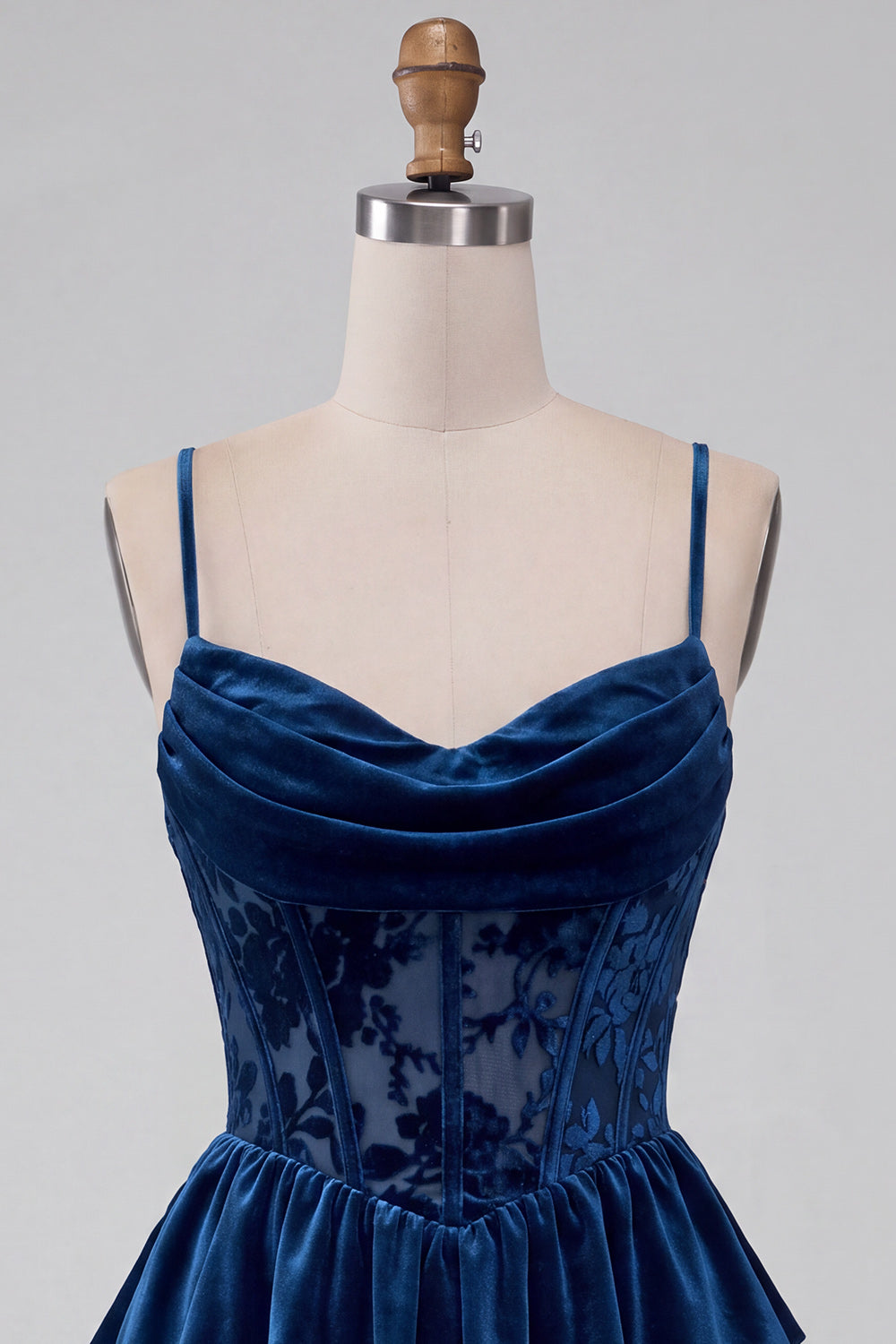 Ruffled Navy Velvet Cowl Neck Tiered Short Corset Homecoming Dress