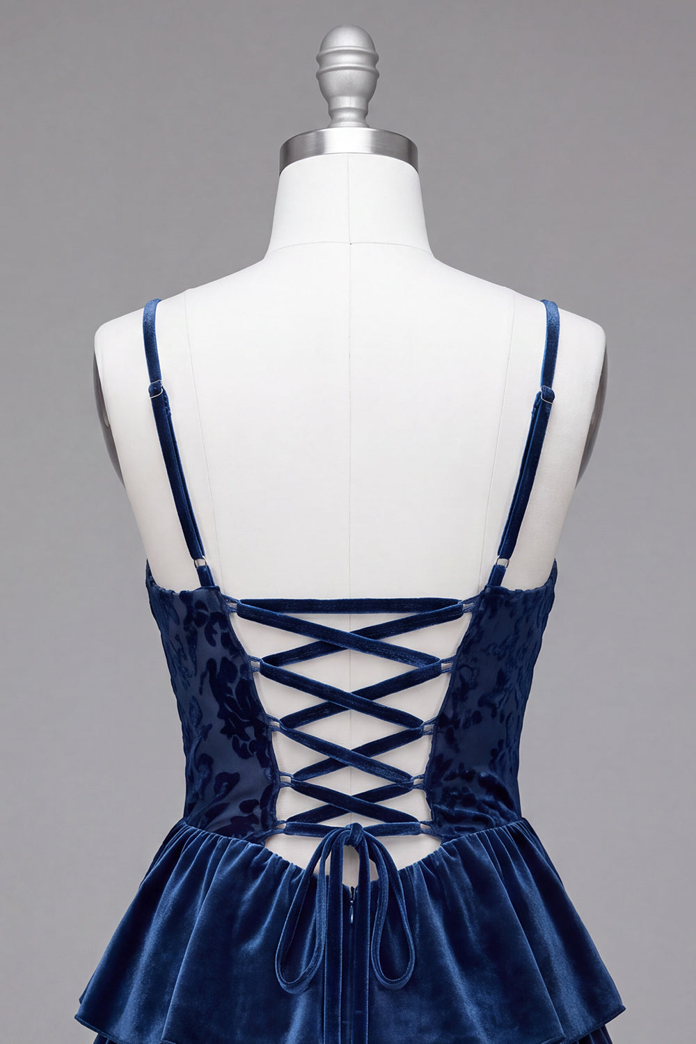 Ruffled Navy Velvet Cowl Neck Tiered Short Corset Homecoming Dress
