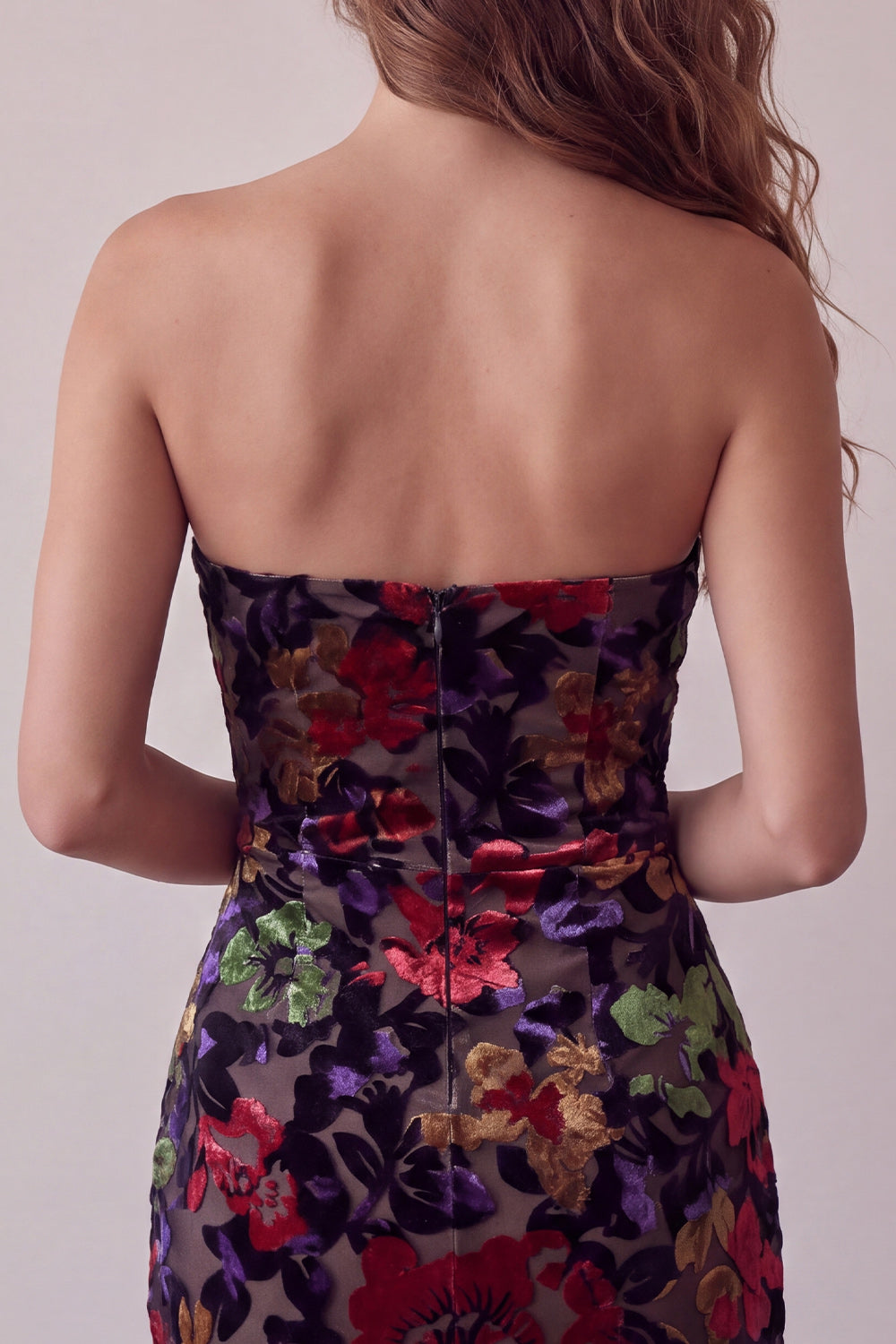 Floral Strapless Black Tight Short Homecoming Dress with Fringes