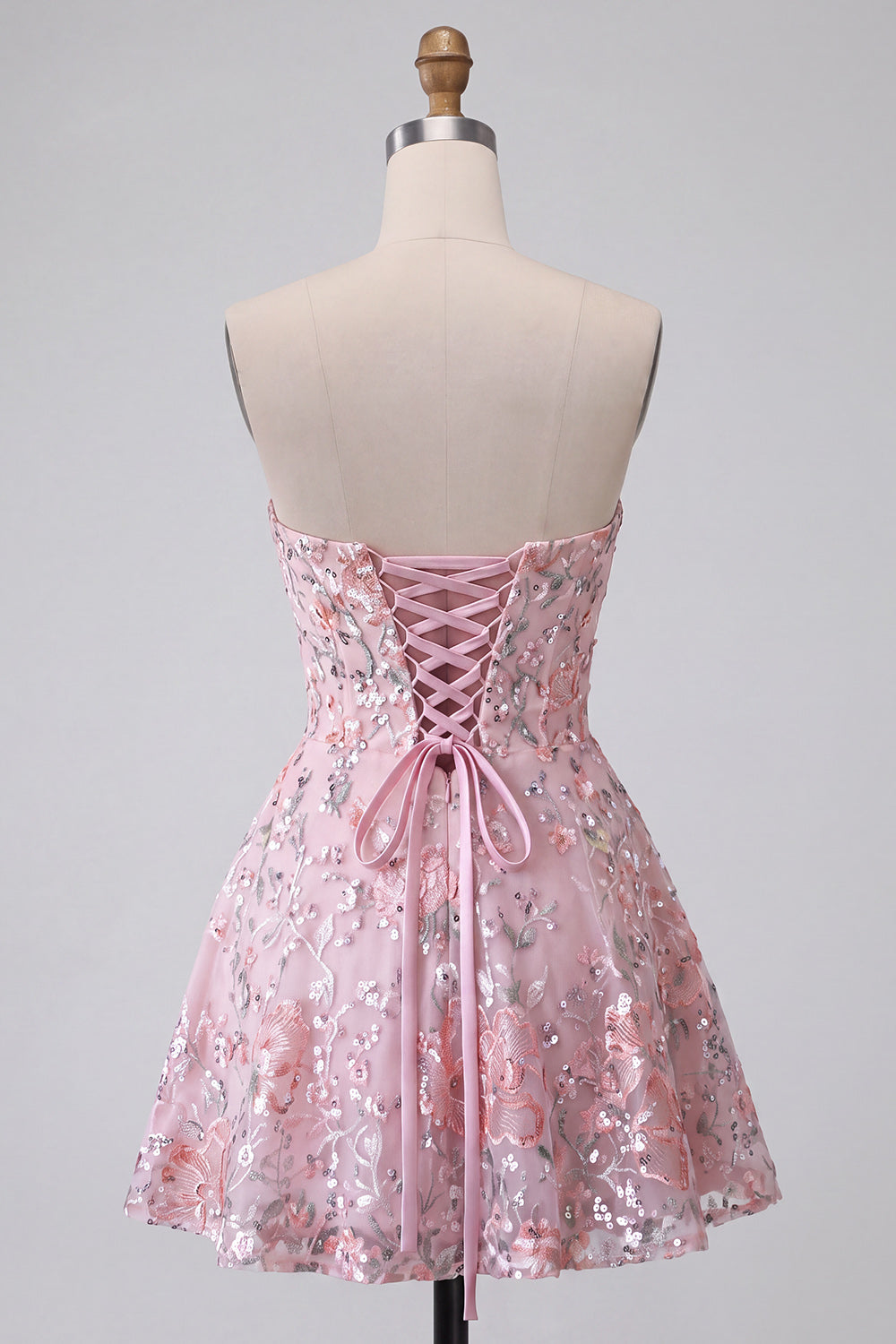Blush Floral Sparkly Sequin A Line Short Homecoming Dress