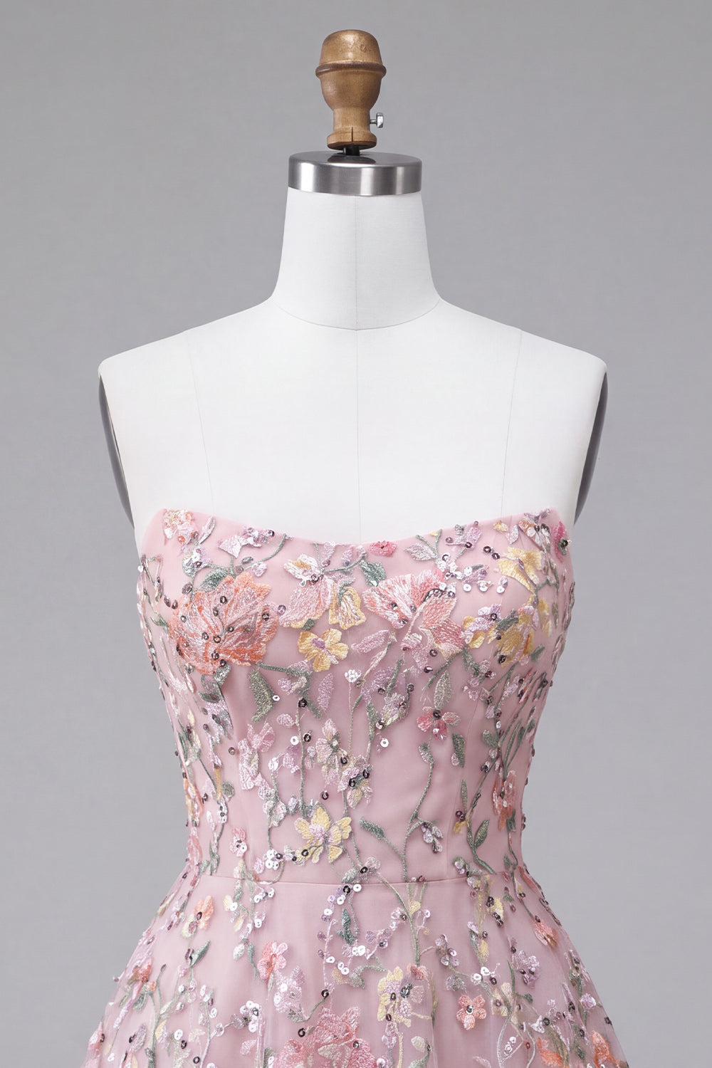 Blush Floral Sparkly Sequin A Line Short Homecoming Dress