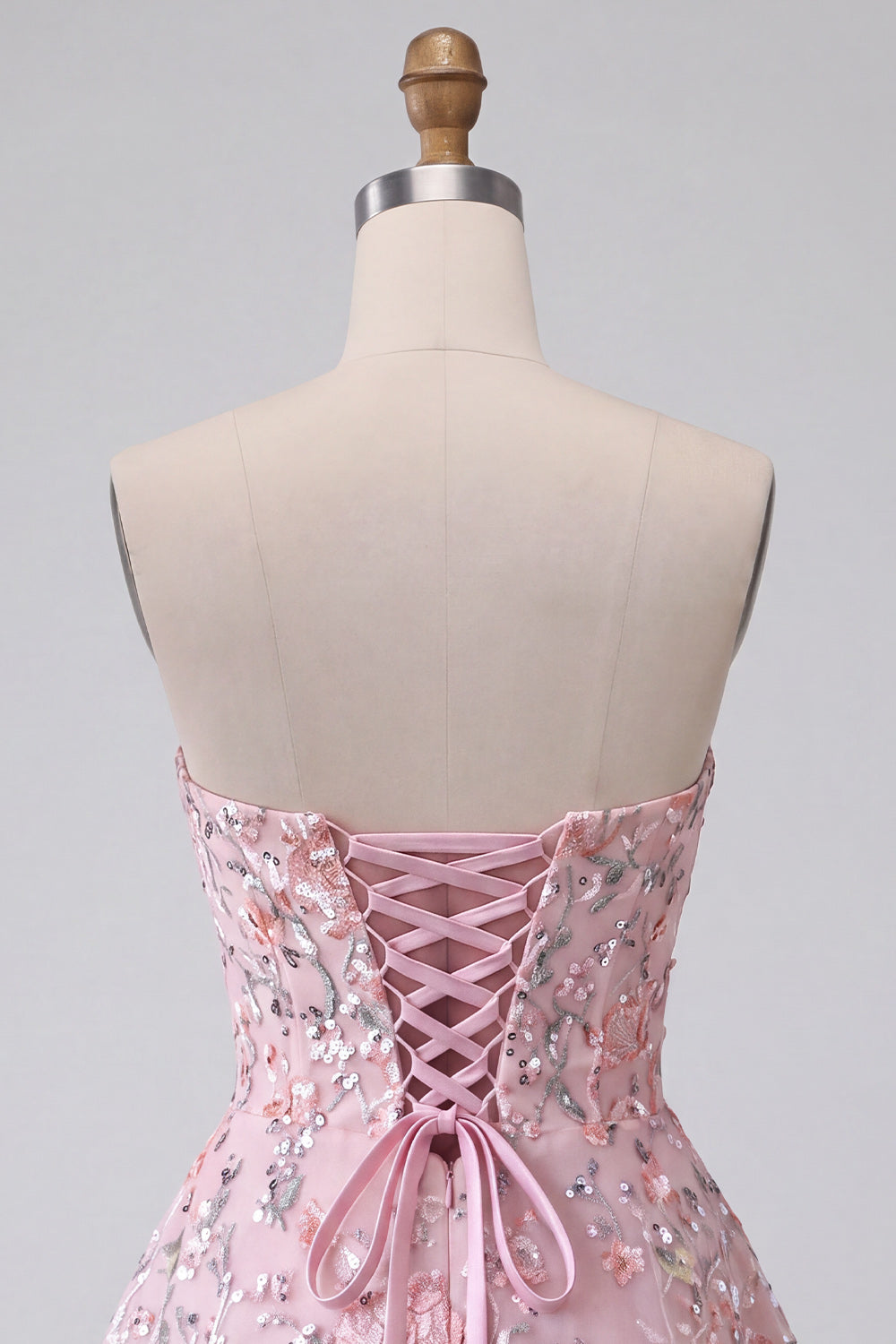 Blush Floral Sparkly Sequin A Line Short Homecoming Dress