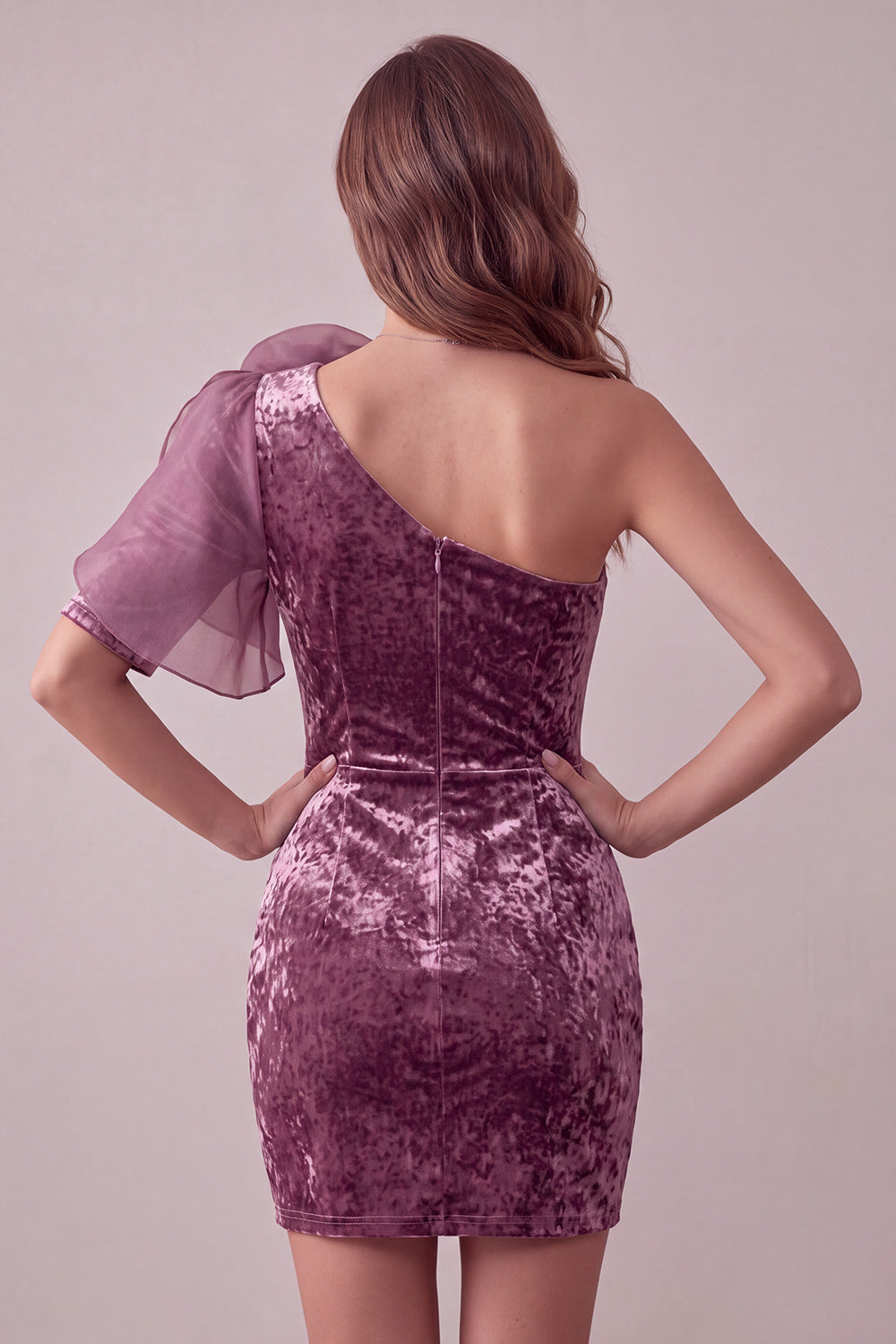 Vintage Mauve Tight Short Velvet Homecoming Dress with 3D Flower