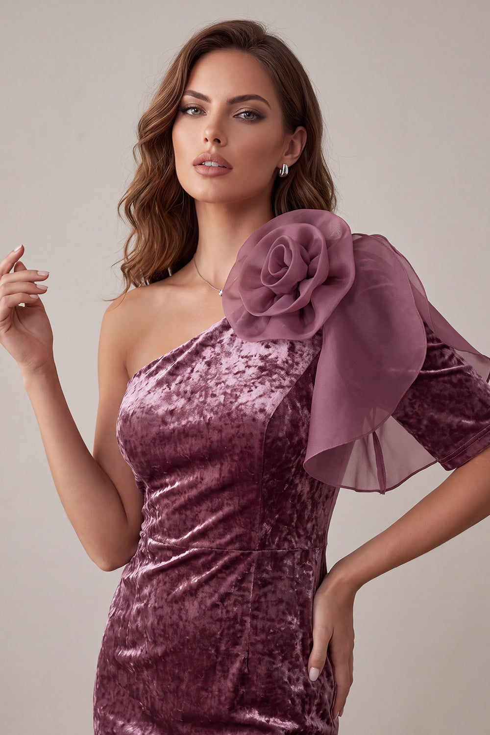 Vintage Mauve Tight Short Velvet Homecoming Dress with 3D Flower