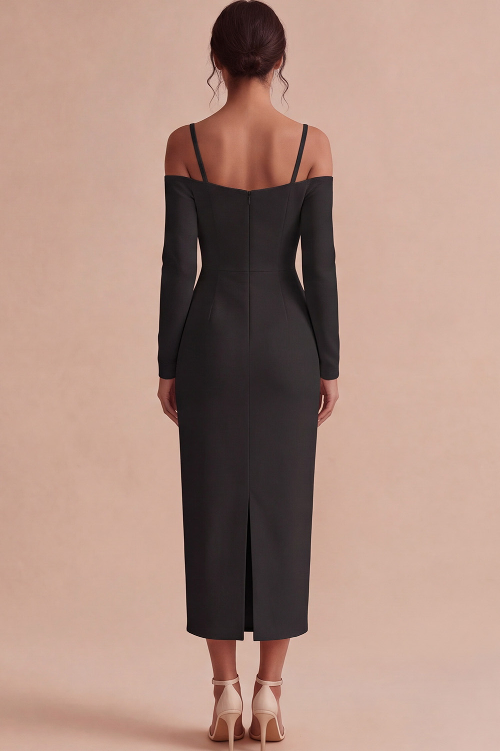 White Cold Shoulder Sheath Maxi Engagement Dress with Sleeves