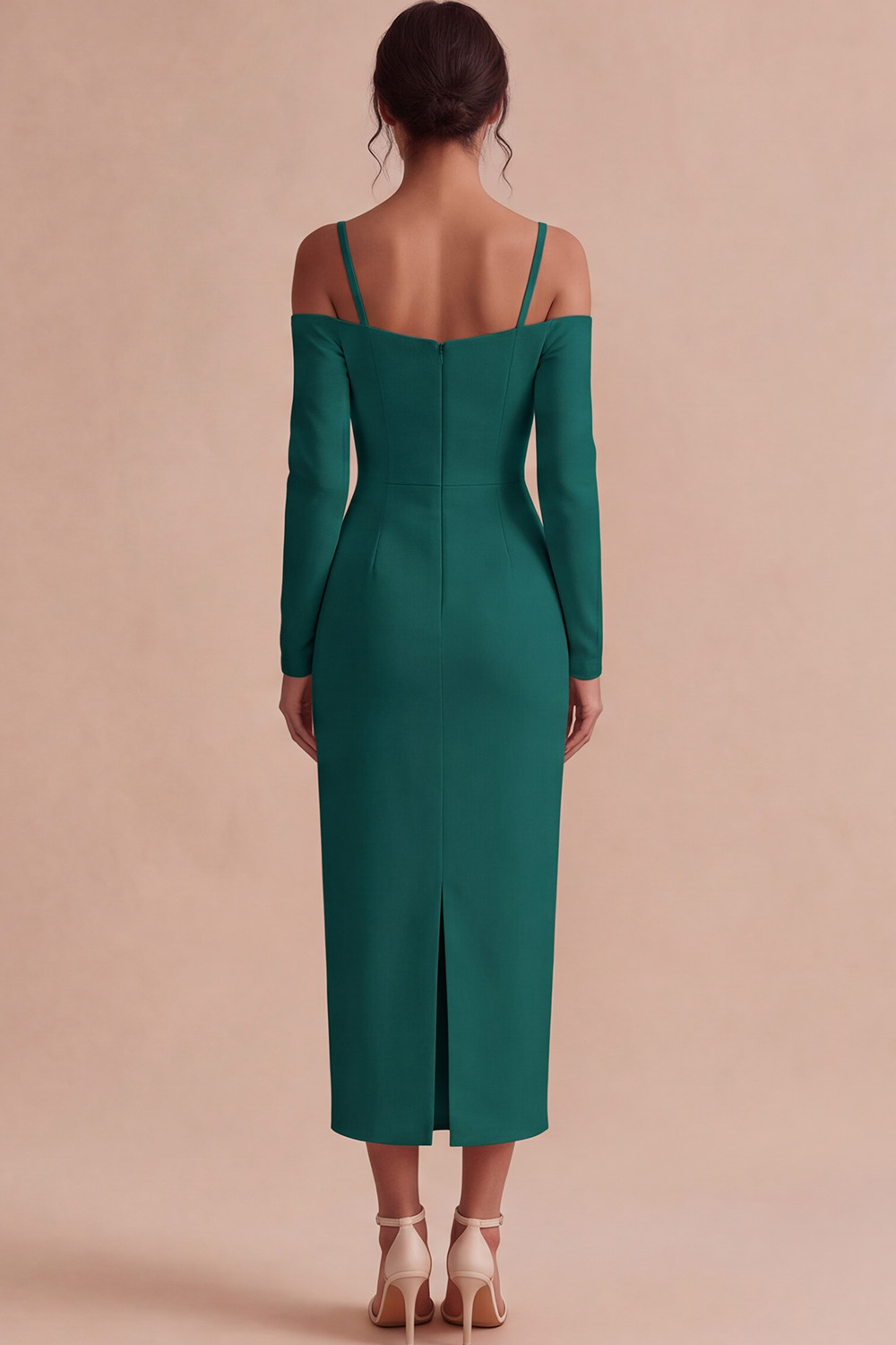 White Cold Shoulder Sheath Maxi Engagement Dress with Sleeves