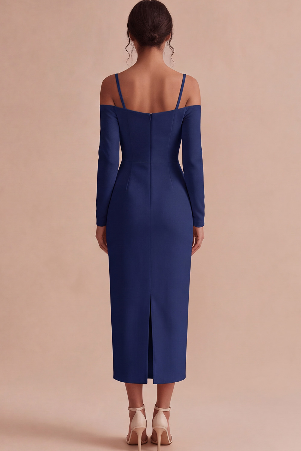 White Cold Shoulder Sheath Maxi Engagement Dress with Sleeves
