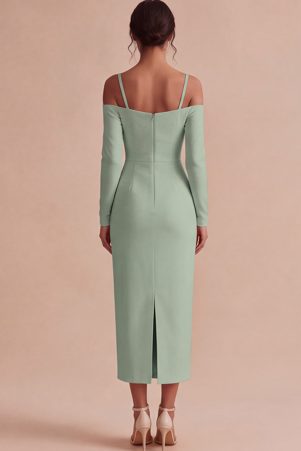 White Cold Shoulder Sheath Maxi Engagement Dress with Sleeves