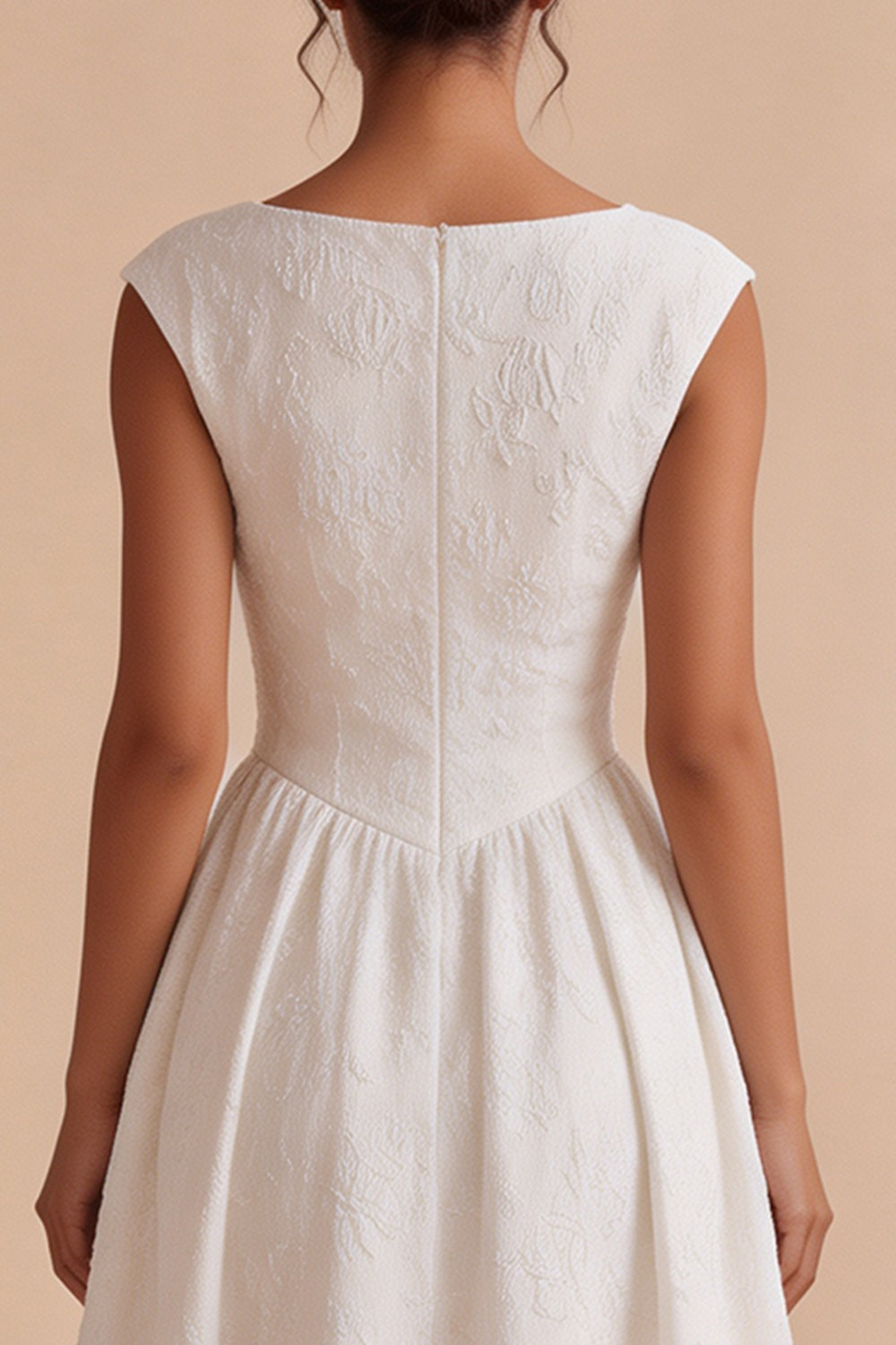 Floral White Bateau Neck A Line Cap sleeves Midi Engagement Dress