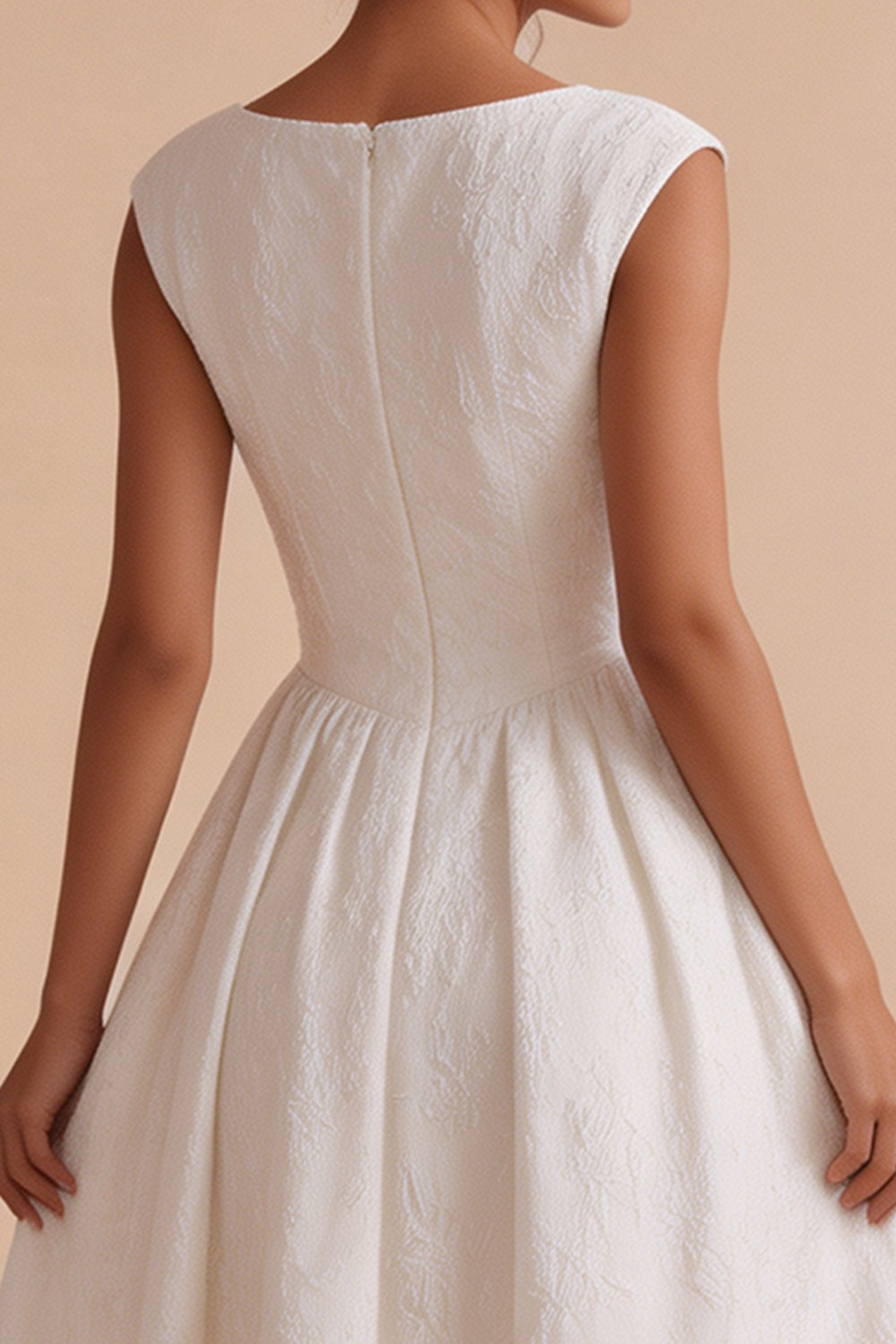 Floral White Bateau Neck A Line Cap sleeves Midi Engagement Dress