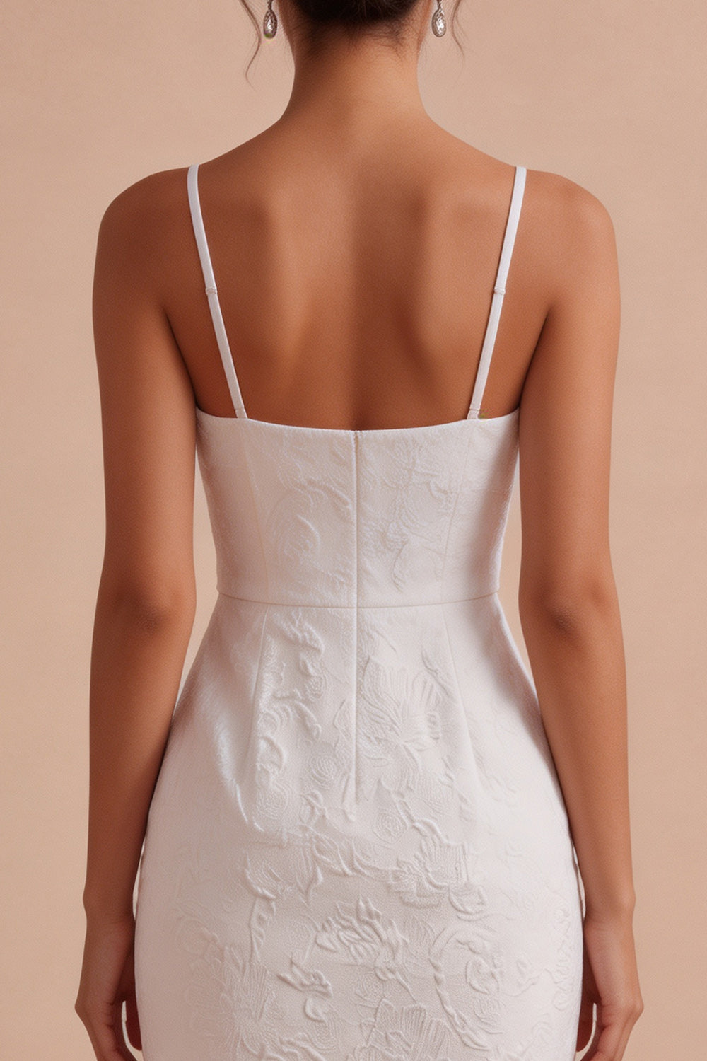 White Spaghetti Straps Floral Tight Ruched Short Bridal Shower Dress