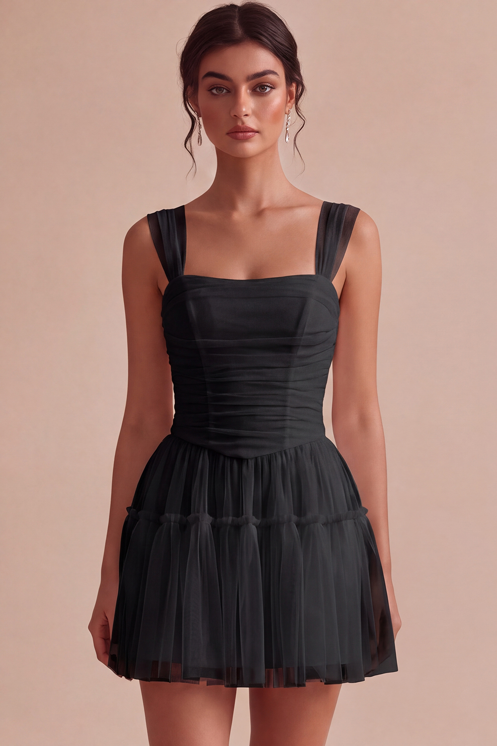 Corset Tulle White A Line Thick Straps Short Graduation Dress