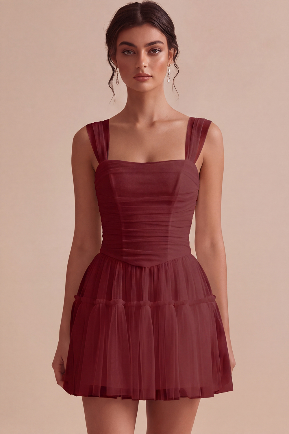 Corset Tulle White A Line Thick Straps Short Graduation Dress