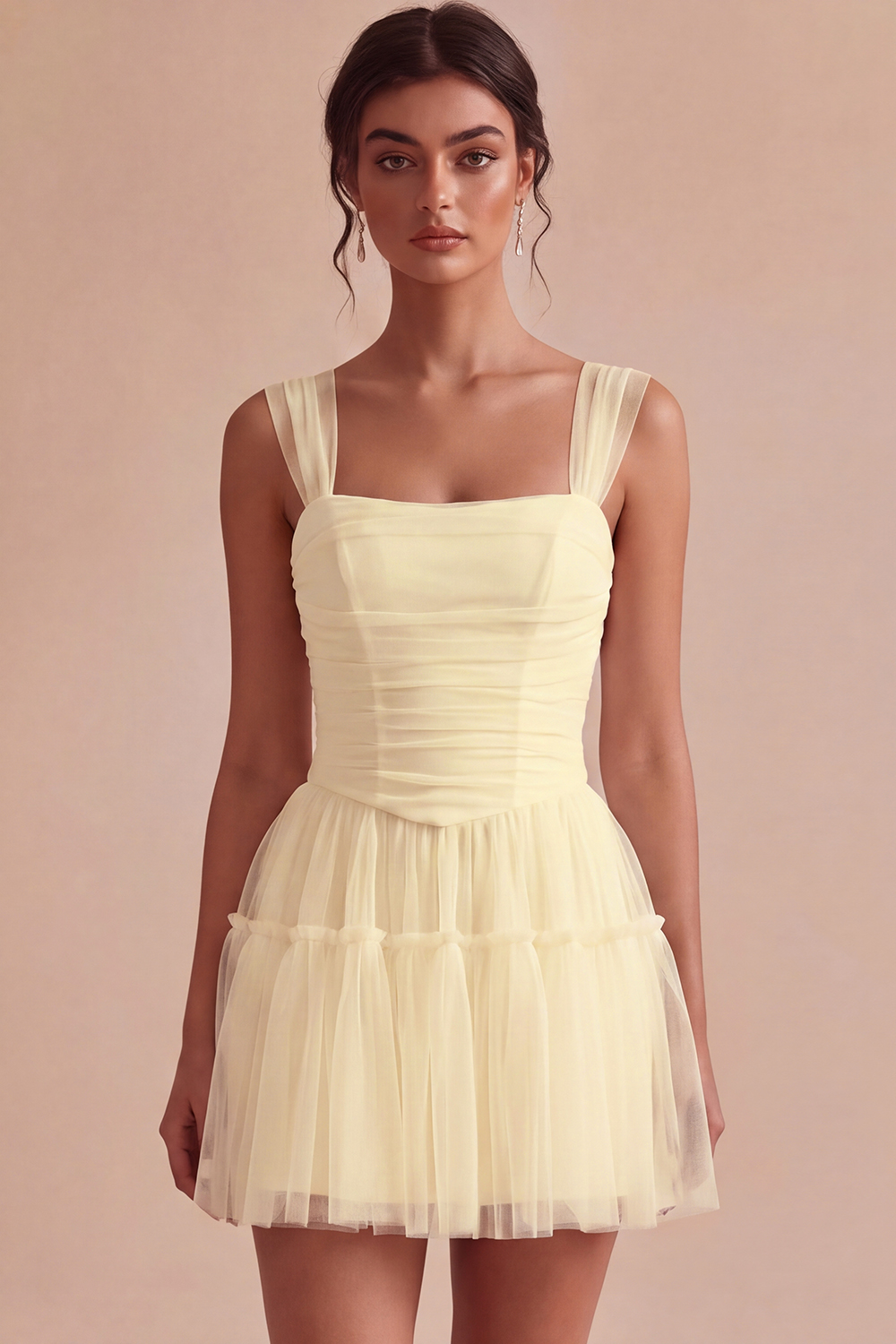 Corset Tulle White A Line Thick Straps Short Graduation Dress