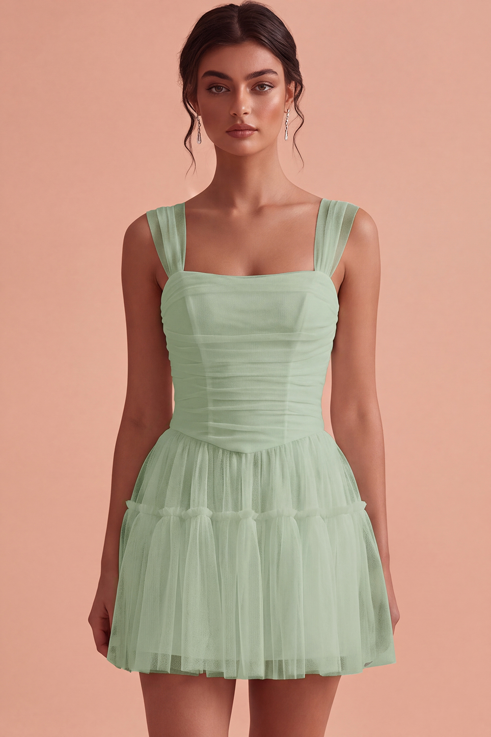Corset Tulle White A Line Thick Straps Short Graduation Dress