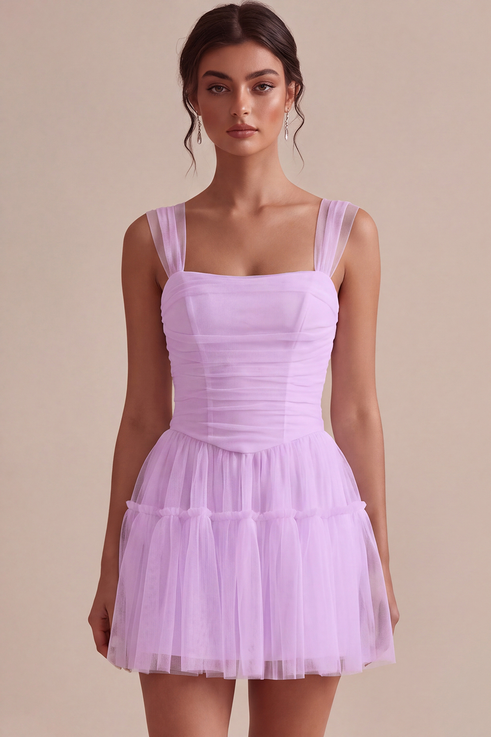 Corset Tulle White A Line Thick Straps Short Graduation Dress
