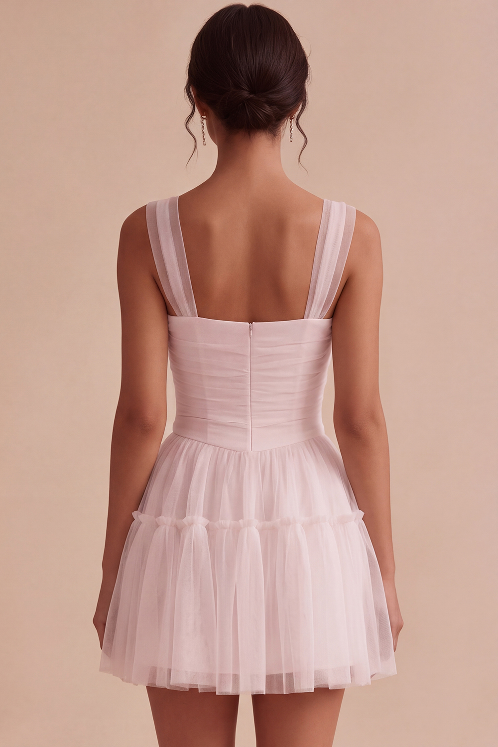 Corset Tulle White A Line Thick Straps Short Graduation Dress