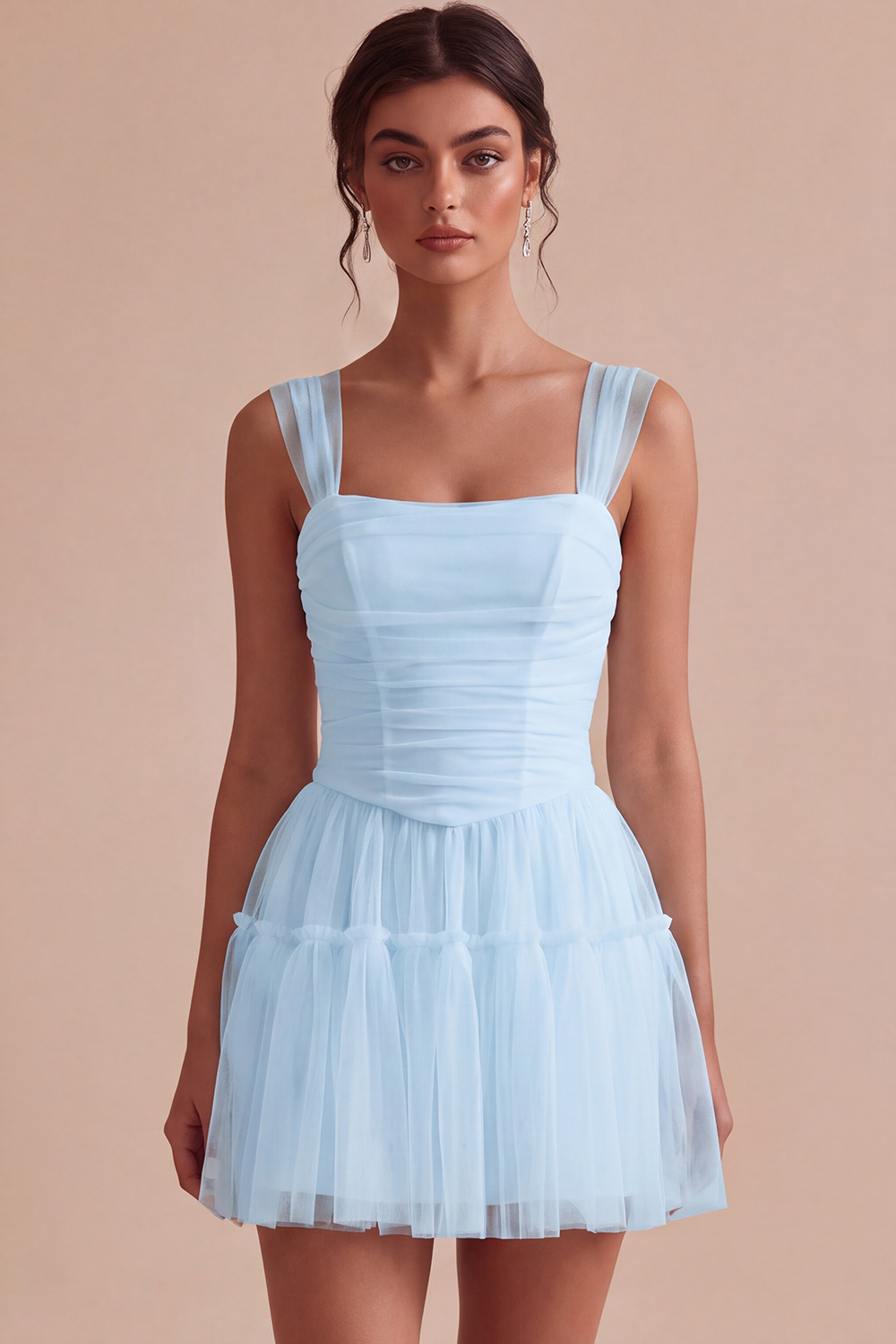 Corset Tulle White A Line Thick Straps Short Graduation Dress
