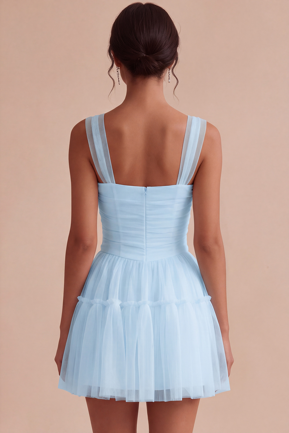 Corset Tulle White A Line Thick Straps Short Graduation Dress