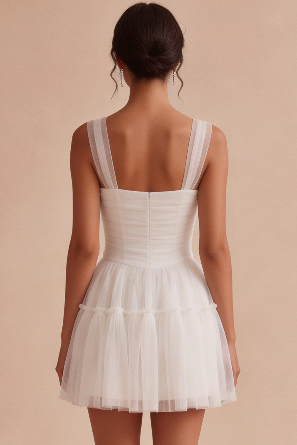 Corset Tulle White A Line Thick Straps Short Graduation Dress