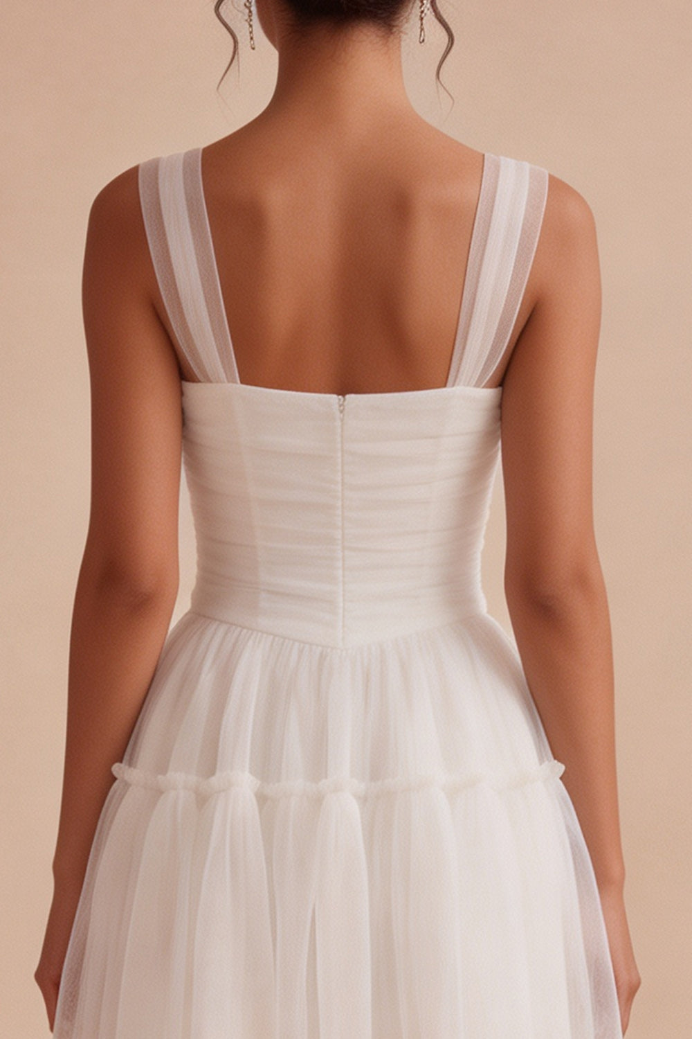Corset Tulle White A Line Thick Straps Short Graduation Dress