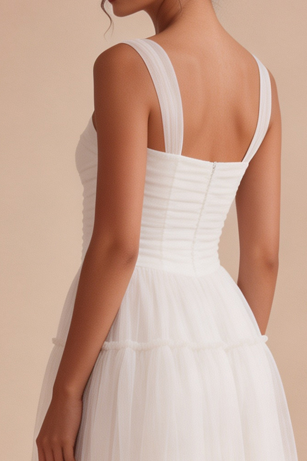 Corset Tulle White A Line Thick Straps Short Graduation Dress