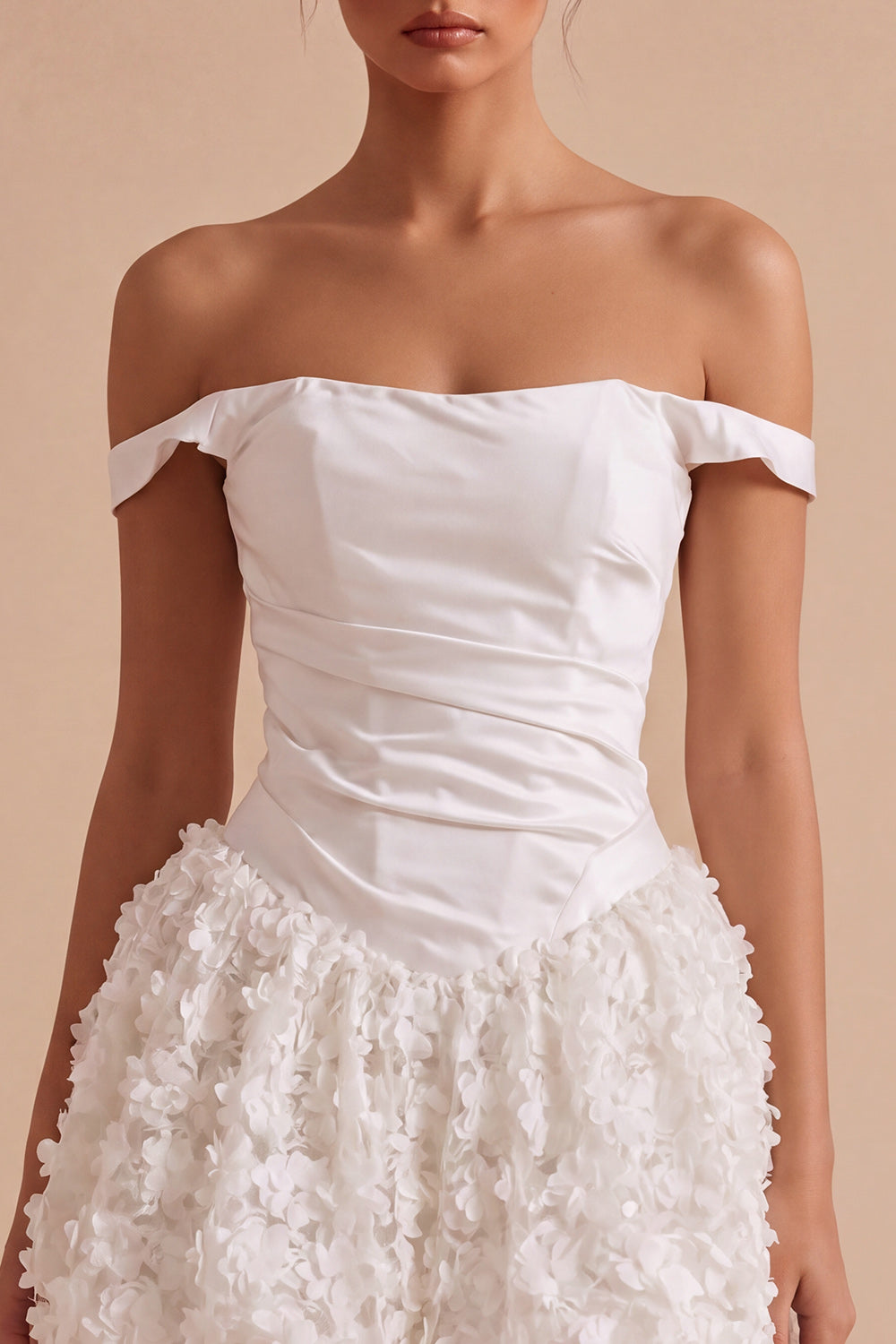 White A Line Ruched Short Corset Bridal Shower Dress with 3D Flower
