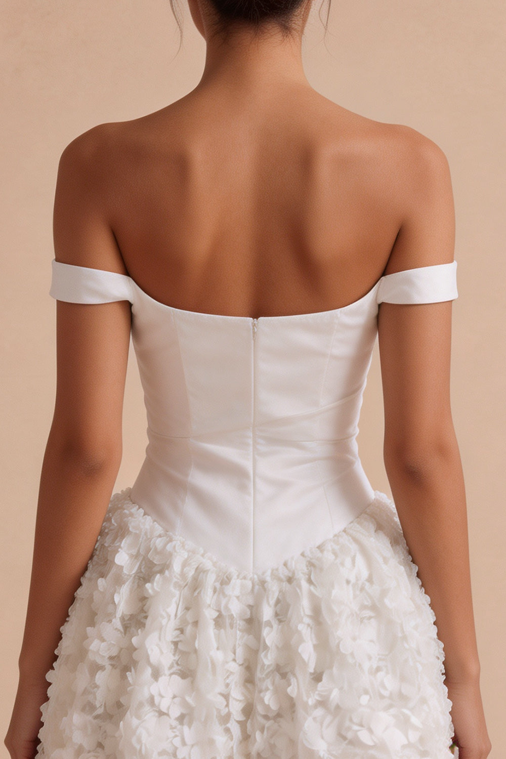 White A Line Ruched Short Corset Bridal Shower Dress with 3D Flower