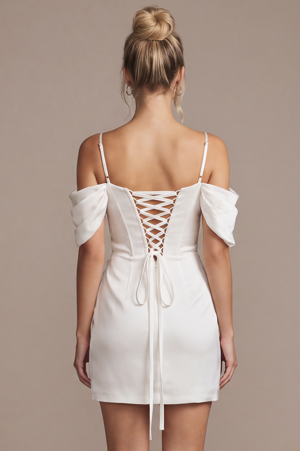 White Ruched Corset Cold Shoulder Short Bridal Shower Dress