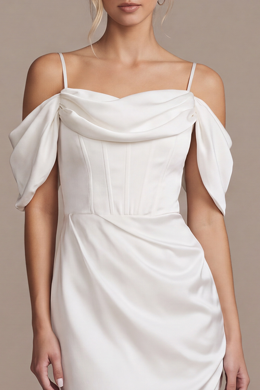 White Ruched Corset Cold Shoulder Short Bridal Shower Dress